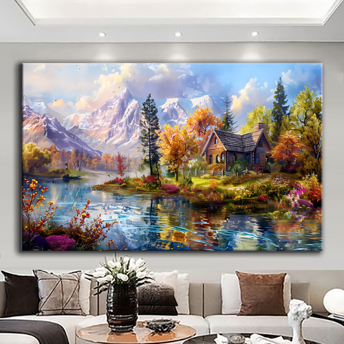 Canvas printed painting, not framed, rolled in tube, subject nature, preries, mountains.