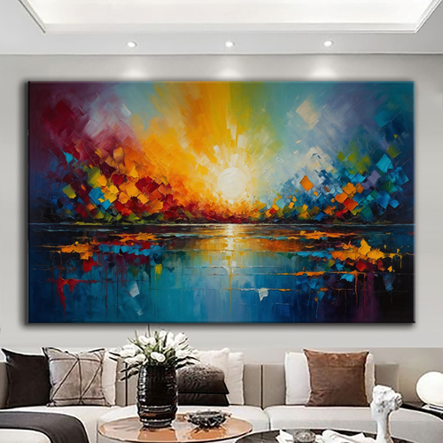Canvas printed painting, not framed, rolled in tube, subject nature, preries, mountains.