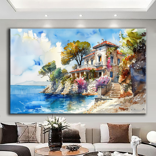 Canvas printed painting, not framed, rolled in tube, subject nature, preries, mountains.