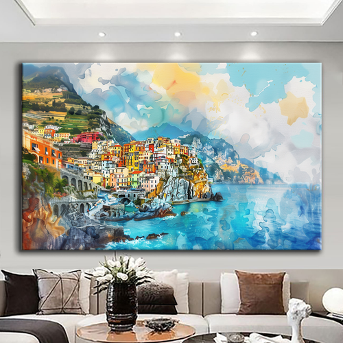 Canvas printed painting, not framed, rolled in tube, subject nature, preries, mountains.