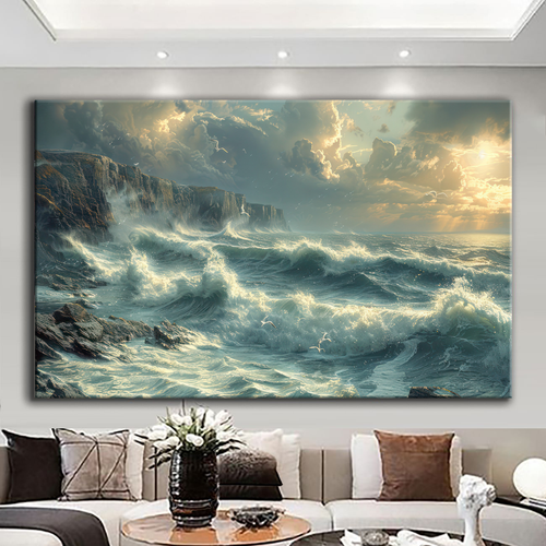 Canvas printed painting, not framed, rolled in tube, subject nature, preries, mountains.