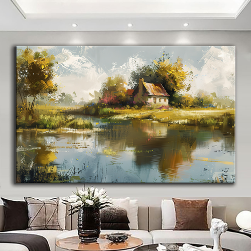 Canvas printed painting, not framed, rolled in tube, subject nature, preries, mountains.