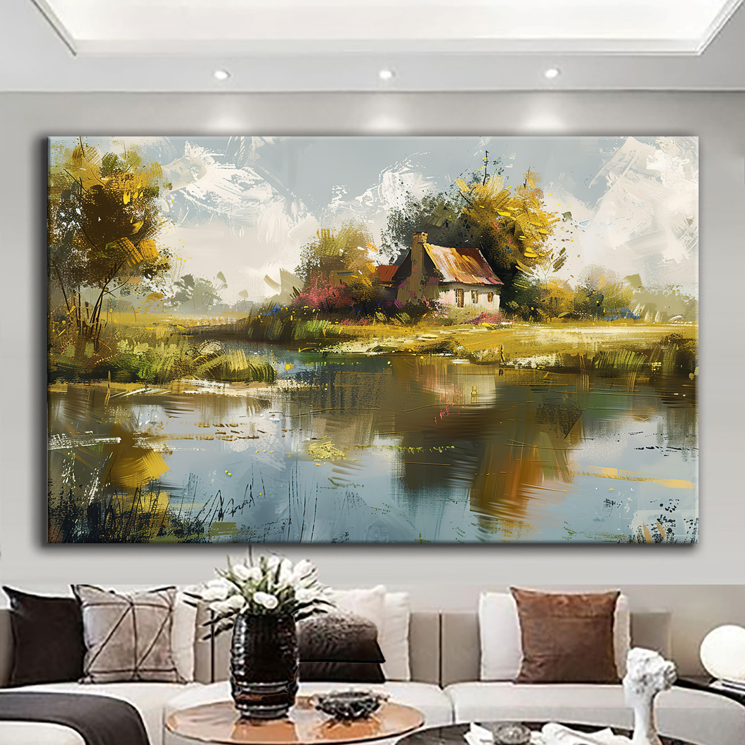 Canvas printed painting, not framed, rolled in tube, subject nature, preries, mountains.