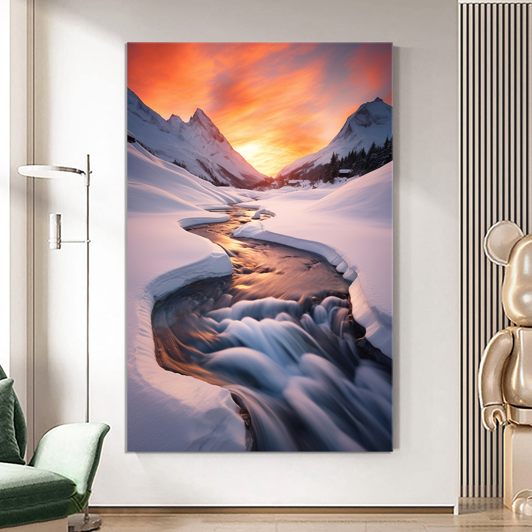 Canvas printed painting, not framed, rolled in tube, subject nature, preries, mountains.