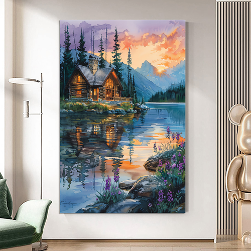 Canvas printed painting, not framed, rolled in tube, subject nature, preries, mountains.