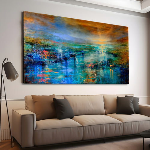 Canvas printed painting, not framed, rolled in tube, subject nature, preries, mountains.