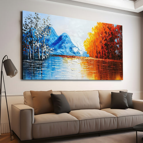 Canvas printed painting, not framed, rolled in tube, subject nature, preries, mountains.