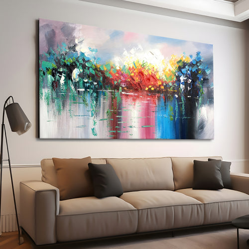 Canvas printed painting, not framed, rolled in tube, subject nature, preries, mountains.