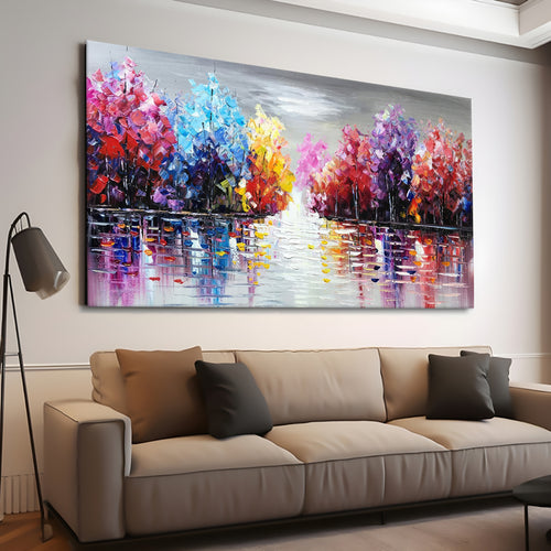 Canvas printed painting, not framed, rolled in tube, subject nature, preries, mountains.