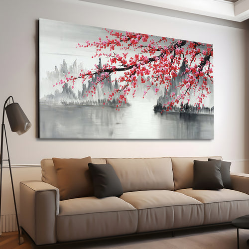 Canvas printed painting, not framed, rolled in tube, subject nature, preries, mountains.