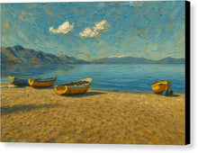 Load image into Gallery viewer, Boats Resting on Sandy Shore Ohrid - Canvas Print
