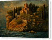 Load image into Gallery viewer, Clifftop Church at Sunset St. Jovan Kaneo - Canvas Print

