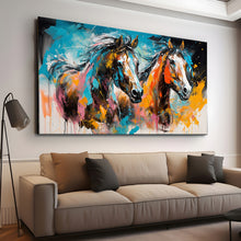 Load image into Gallery viewer, Canvas printed painting, not framed, rolled in tube, subject animal, horsses.
