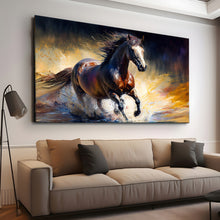 Load image into Gallery viewer, Canvas printed painting, not framed, rolled in tube, subject animal, horsses.
