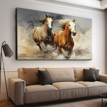 Load image into Gallery viewer, Canvas printed painting, not framed, rolled in tube, subject animal, horsses.
