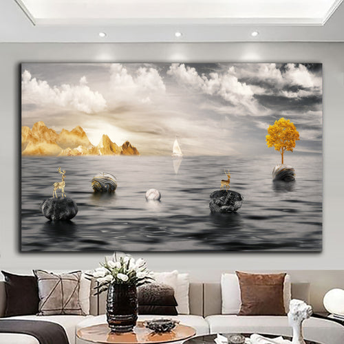Canvas printed painting, not framed, rolled in tube, subject nature, preries, mountains.