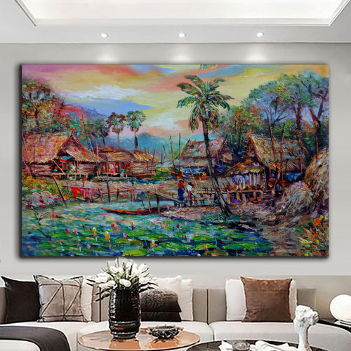 Canvas printed painting, not framed, rolled in tube, subject nature, preries, mountains.