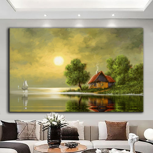 Canvas printed painting, not framed, rolled in tube, subject nature, preries, mountains.