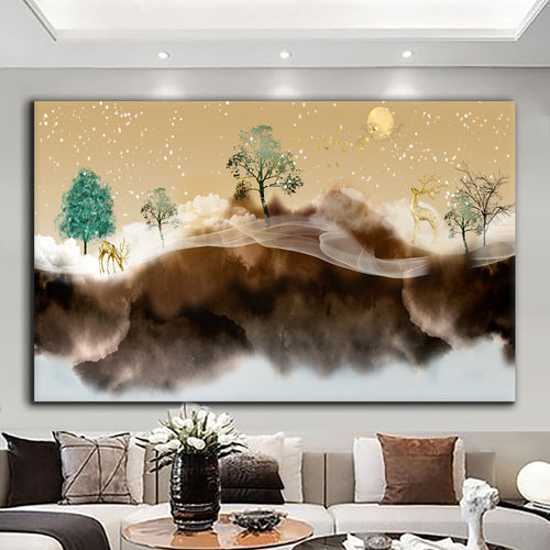 Canvas printed painting, not framed, rolled in tube, subject nature, preries, mountains.