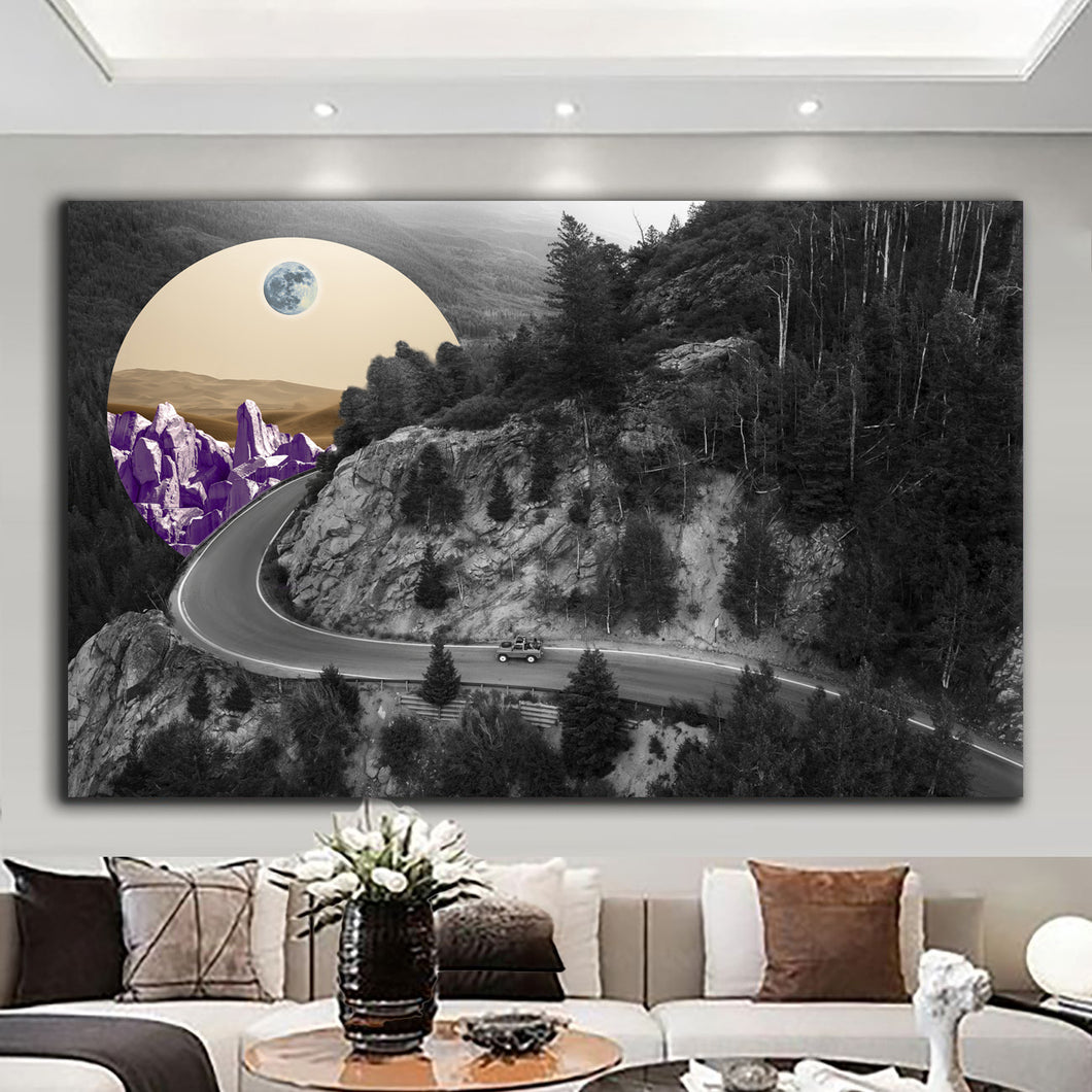 Canvas printed painting, not framed, rolled in tube, subject nature, preries, mountains.