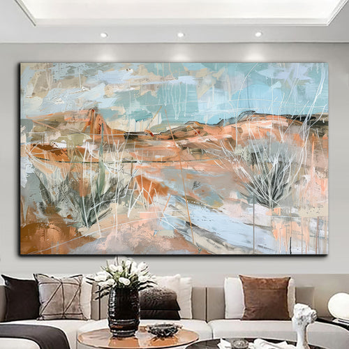 Canvas printed painting, not framed, rolled in tube, subject nature, preries, mountains.