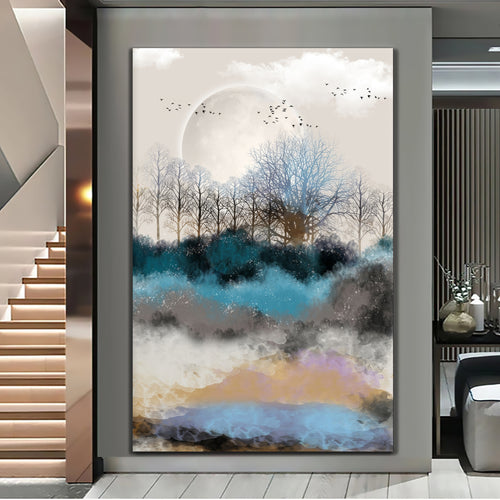 Canvas printed painting, not framed, rolled in tube, subject nature, preries, mountains.