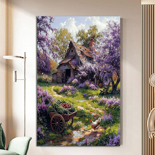 Canvas printed painting, not framed, rolled in tube, subject nature, preries, mountains.