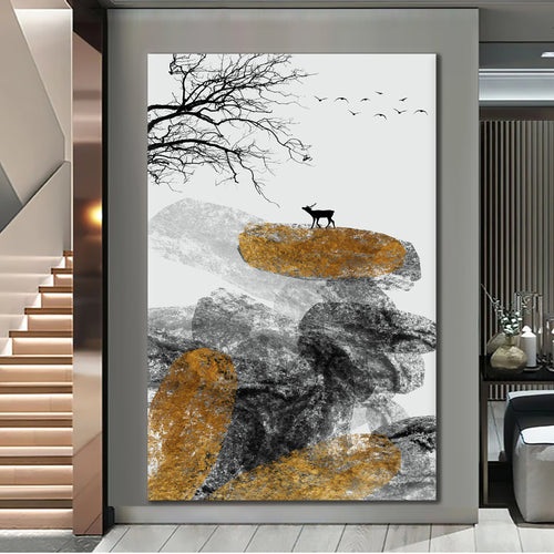 Canvas printed painting, not framed, rolled in tube, subject nature, preries, mountains.