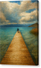 Load image into Gallery viewer, Man and Dog on a Wooden Pier Ohrid - Canvas Print
