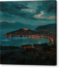 Load image into Gallery viewer, Moonlit Coastal Townscape Ohrid - Canvas Print

