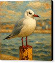 Load image into Gallery viewer, Seagull on a Wooden Post Ohrid - Canvas Print
