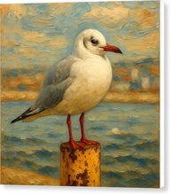 Load image into Gallery viewer, Seagull on a Wooden Post Ohrid - Canvas Print
