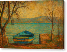 Load image into Gallery viewer, Serene Lakeside with Empty Boat - Canvas Print
