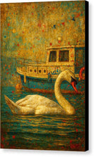 Load image into Gallery viewer, Swan and Boat on Colorful Water Ohrid - Canvas Print
